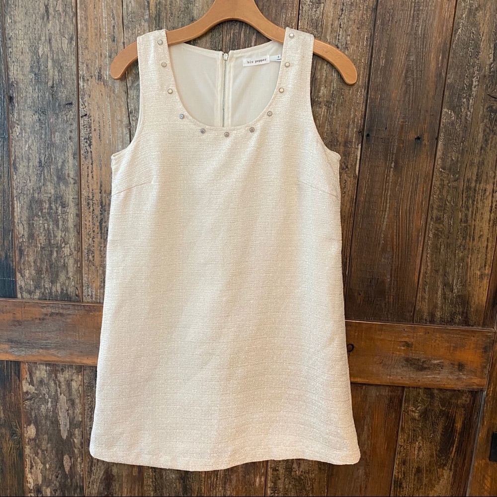 Blu Pepper, S, Beige, Silver Stud, Shift, Dress